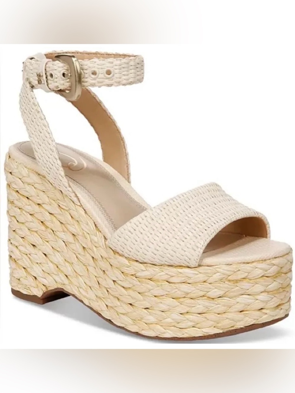 Sam Edelman Ivory Woven Espadrille Platform Wedge Sandals Size 9